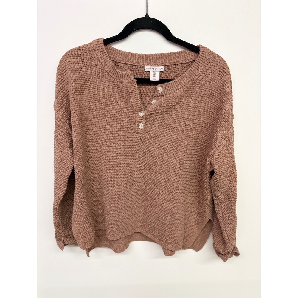 Earthy Henley Waffle Knit Thick Boho Fall Sweater Sincerely Jules S Brown Mauve